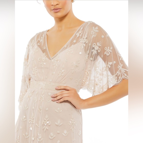 V neck flutter sleeve embellished mesh gown - Picture 3 of 3